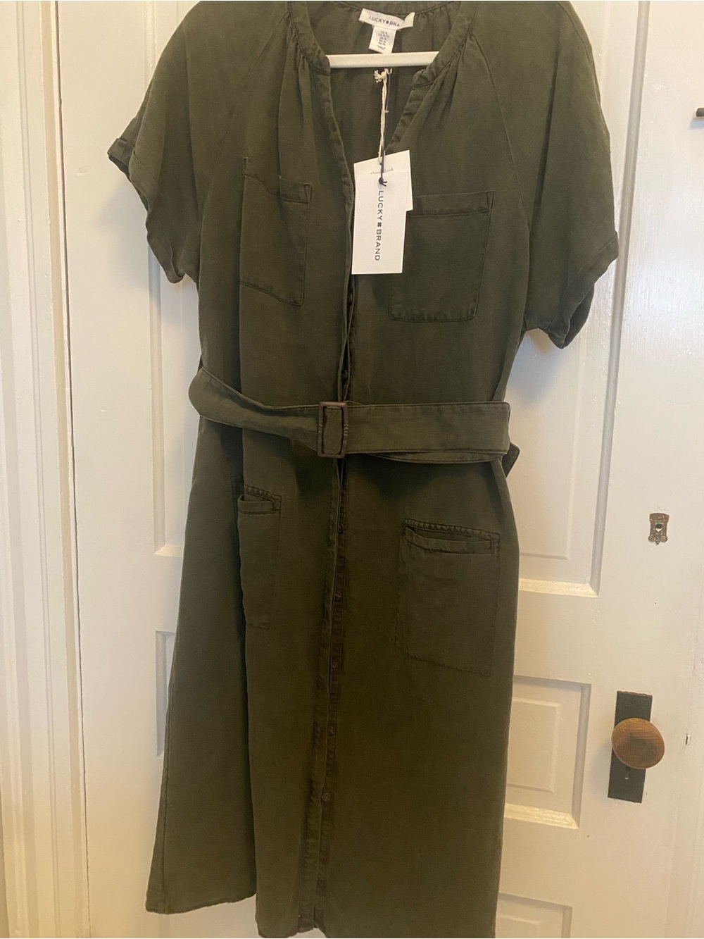 Lucky Brand Olive Utility Midi Dress with Belt